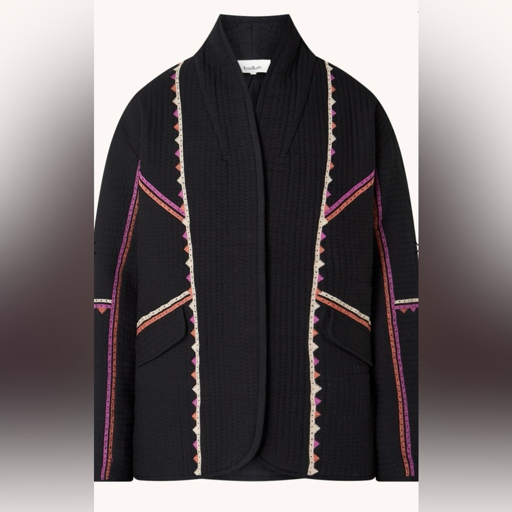 ba&sh Elegant Black Jacket Quilted With Crochet Detail French Size 1